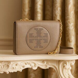 Tory Burch Pebbled Leather Perforated Logo Crossbody W/ A Dust Bag